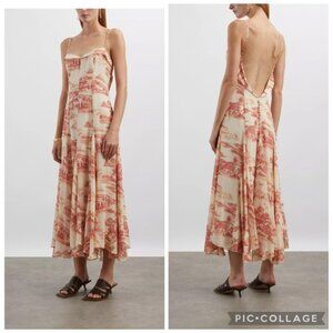 NWT Reformation Fredo Backless Watercolor Toile Midi-Dress Dolce Vita Size 10